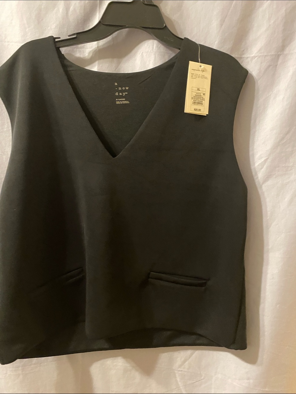 a new day Black V-Neck Sleeveless Tank with Front Welt Pockets